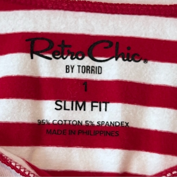 Torrid Retro Chic Red and White Striped Off-Shoulder Tee - Picture 2 of 4